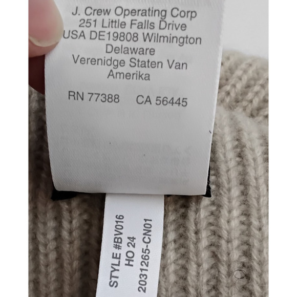 J. Crew Cashmere Rib-Knit Beanie One Size Oatmeal Beige 100% Fold-Over #J5576 main image 7